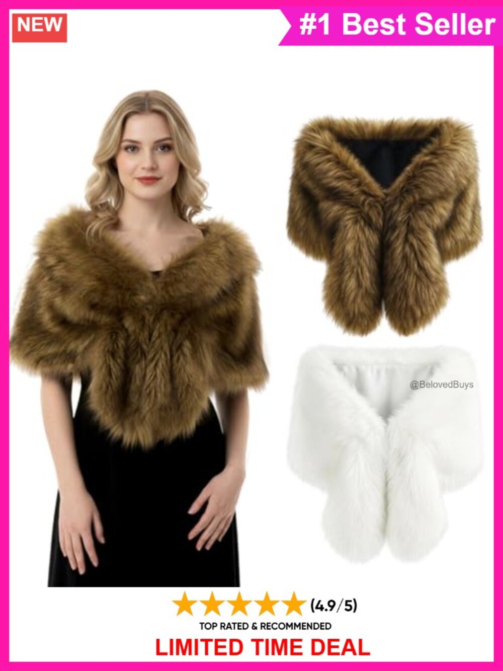 Faux Fur Shawl Wrap Winter Stole Shrug Scarf Cape for Wedding Evening